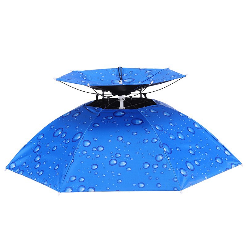 Double layer windproof and rainproof fishing umbrella cap head-mounted umbrella sunscreen folding overhead umbrella cap outdoor sunshade fishing