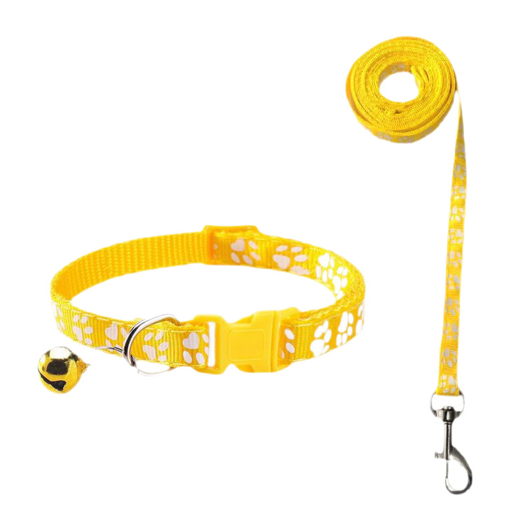 Cross Border 1.0 Dog Footprint Leash Size Adjustable Bell Cat Collar Multicolor Optional Pet Cat Leash