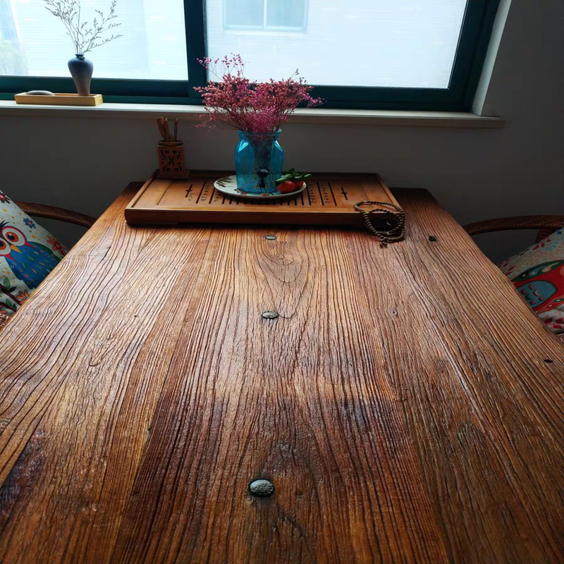 Old Elm Door Panel Table, Retro Large Board Table, Nostalgic Bar Table, Old Wooden Board, Log Table, Weathered B&B Hotel Tea Table