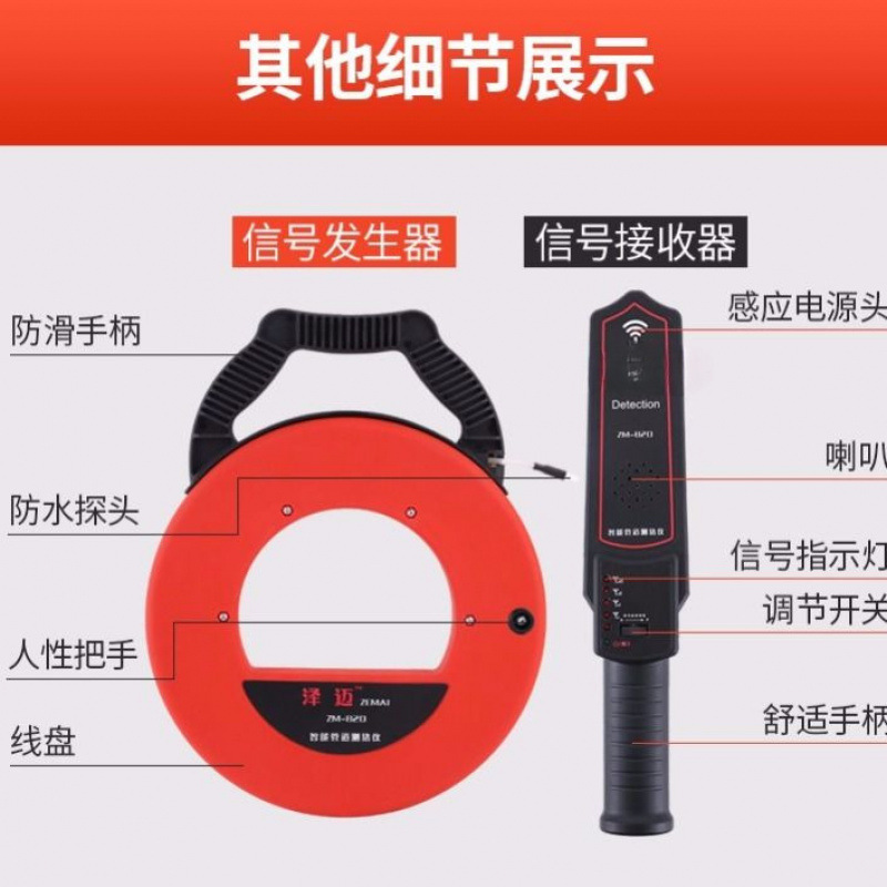 Zemei Wireless Pipe Detector for Electricians, High-Precision Pipe Blockage Remover, Pipe Threading and Unclogging Tool