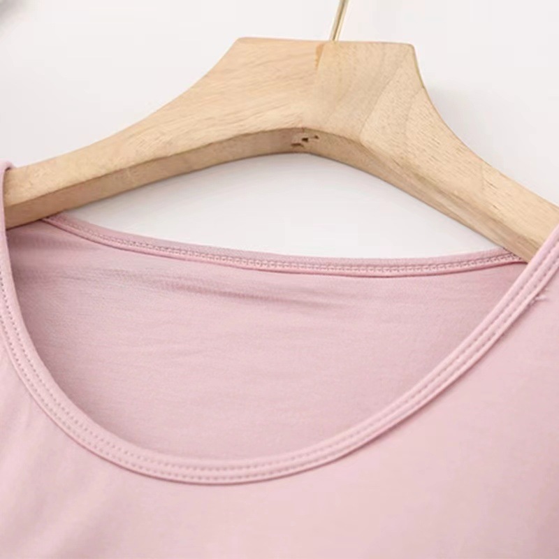 Women's short-sleeved T-shirt with chest pad cup bra integrated wireless bottoming shirt women's bra-free sports yoga underwear