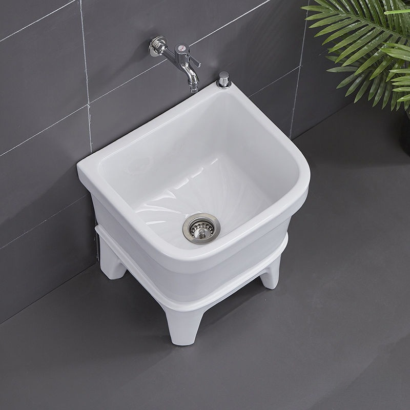 Small Ceramic Mop Sink for Balcony, Household Bathroom Square Automatic Drain