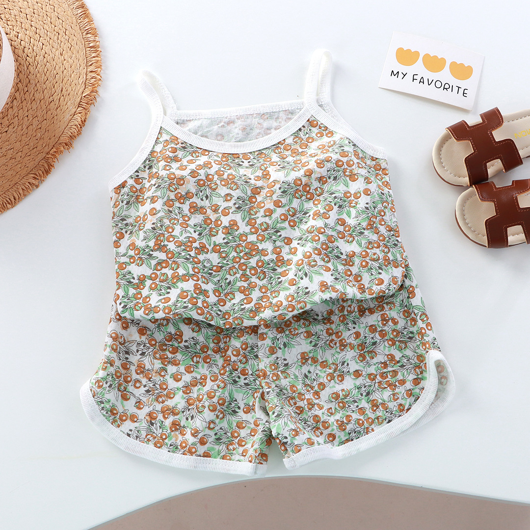 Children's Vest Class A Cotton Girls' Sling Baby Summer Clothes Vest Shorts Girls' Home Two-piece Pack