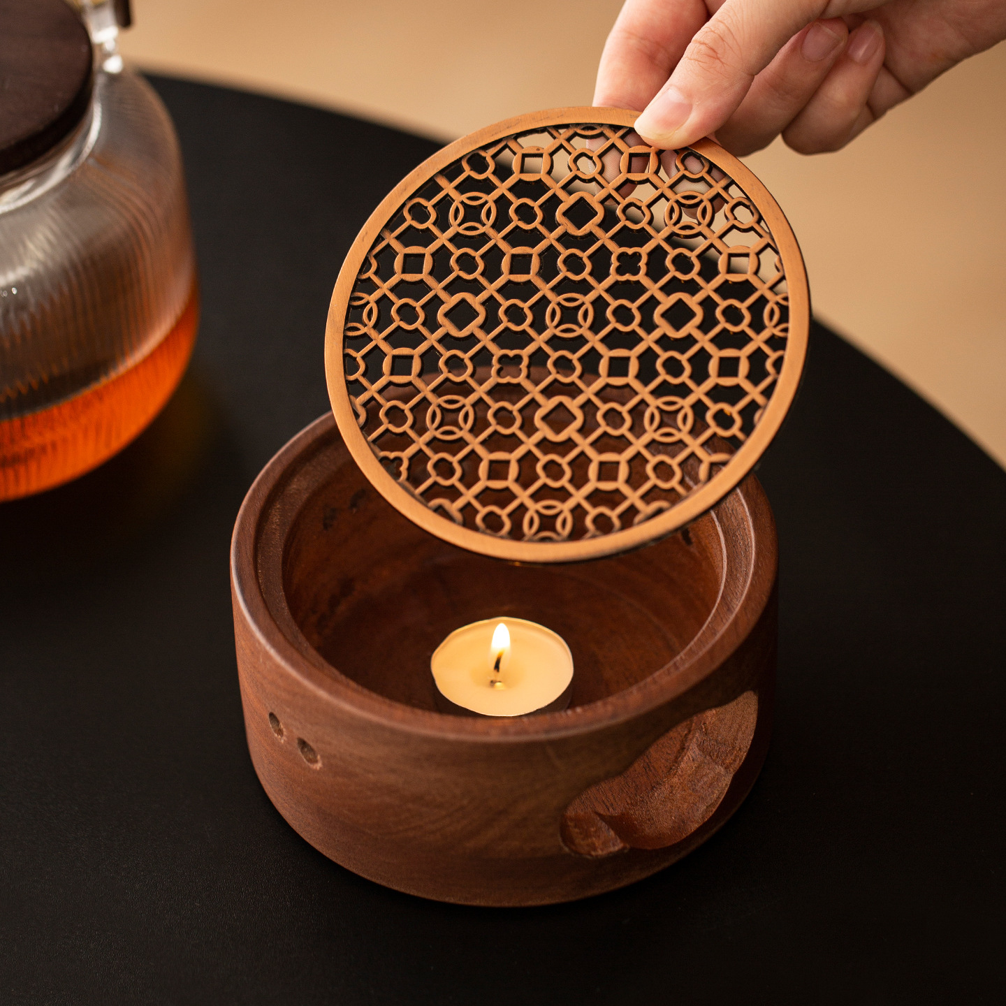 Walnut Tea Warmer Candle Small Stove Insulation Base Tea Warmer Wine Warmer Flower Fruit Teapot Tea Warmer