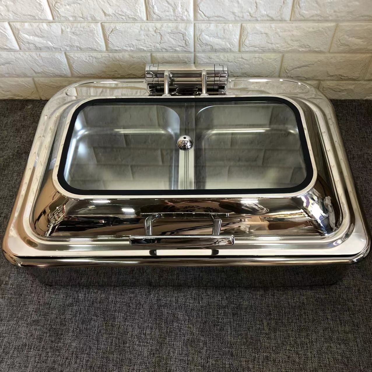 Stainless Steel Buffet Stove Electric Heating Square Buffet Stove Half Flip Cover Hotel Dining Stove Buffet Thickened Insulation Stove