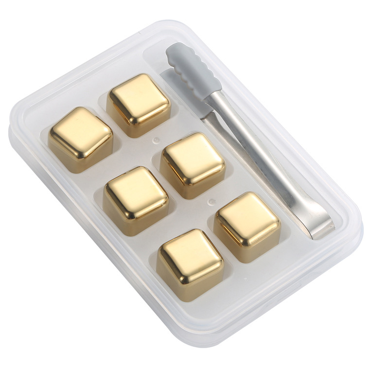 Cross-border 304 stainless steel ice cubes quick-frozen metal ice cubes suit titanium-plated golden ice wine stone whiskey stone ice particles