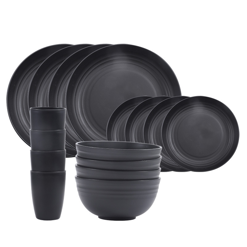 Amazon wheat straw material black plate plate water Cup plate Bowl Cup tableware suit wheat gift suit