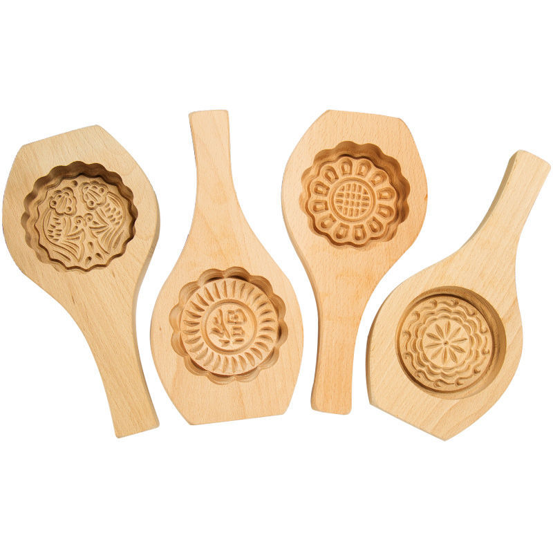 Golden Carved Wooden Cake Mold Wooden Cake Mold Mid-Autumn Moon Cake Mold Wholesale Baking Mold Single Hole 8.0 Flower
