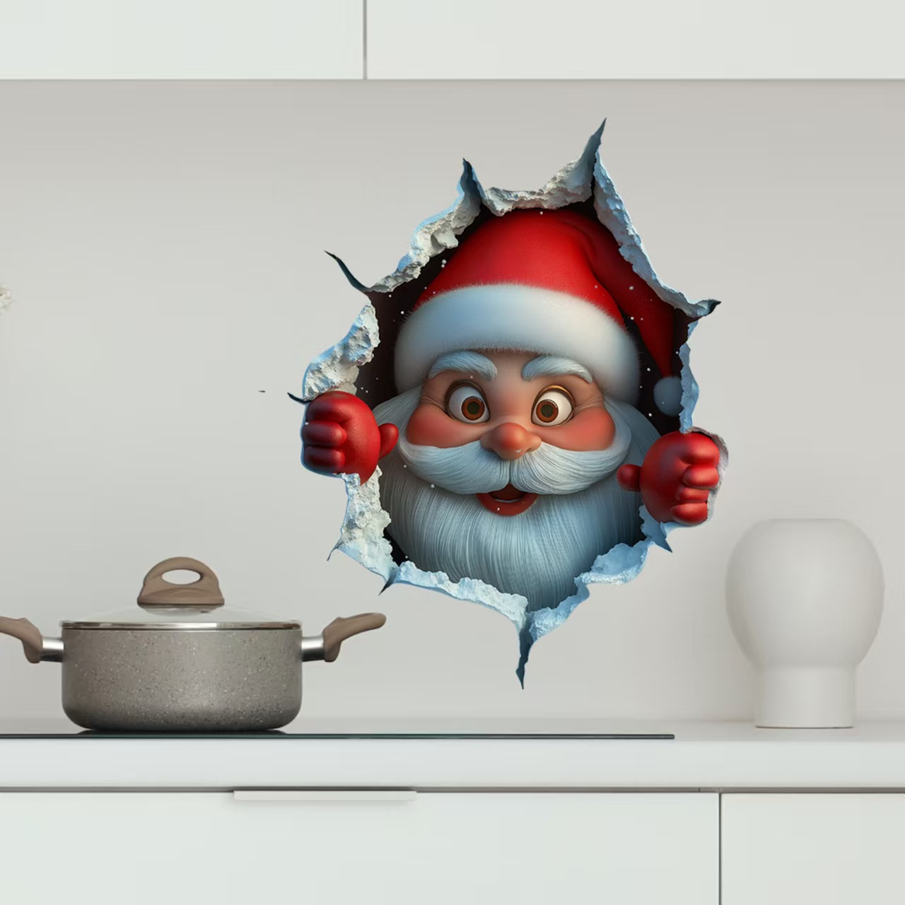 Christmas Cute Santa Claus Breaks through the Wall Effect Wall Sticker Toilet Sticker Self-Adhesive Removable Pvc Wholesale