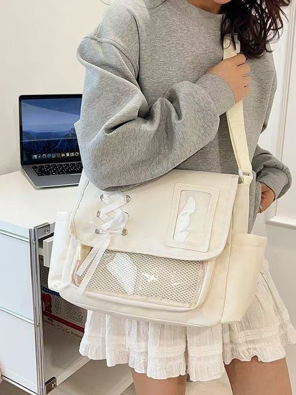 Japanese-Style Original Canvas Bag Transparent Shoulder Bag Crossbody Bag College Style Versatile Simple Large-Capacity Messenger Bag