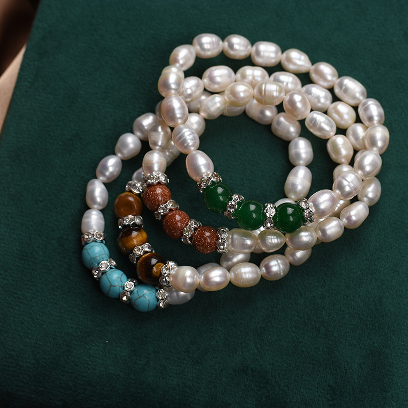 Factory spot wholesale natural freshwater pearl agate bracelet elastic bracelet half treasure series creative jewelry gifts