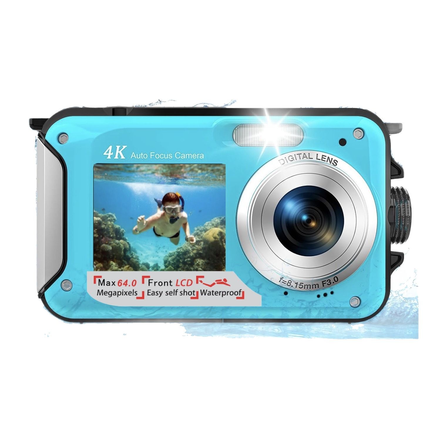 4K English Version Underwater Camera 64Mp Autofocus Waterproof Digital Camera with Selfie Hd Dual Screen