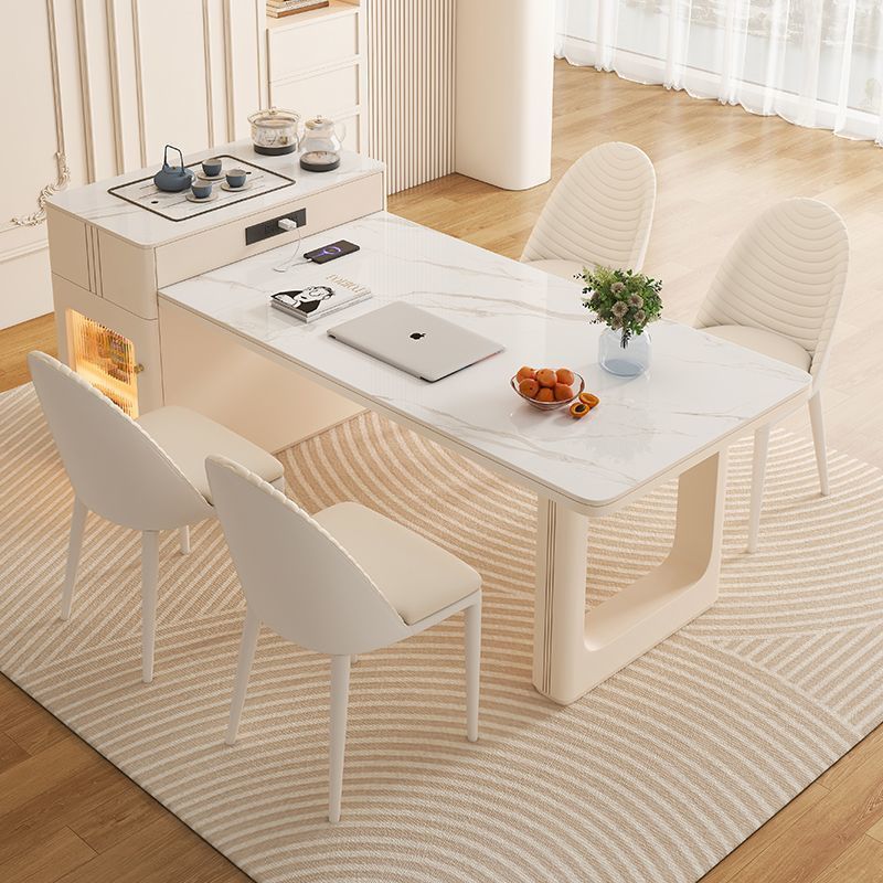Cream Style Retractable Island Slate Tea Table Dining Table Household Integrated Pull-Out Multi-Functional Dining Table for Young People