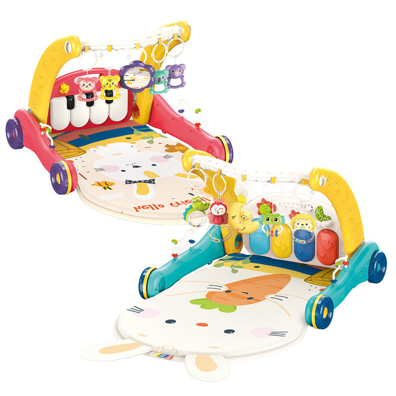 Cross-Border Best-Selling Baby 2-in-1 Walker Stroller Pedal Piano Toy Newborn Baby Music Fitness Stand Crawling Mat