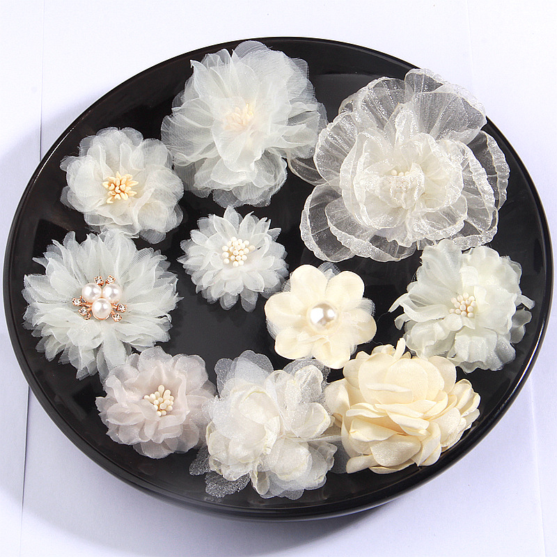 Korean version of organza flower accessories high-grade mesh burnt edge flower accessories fabric flower handmade diy headdress accessories