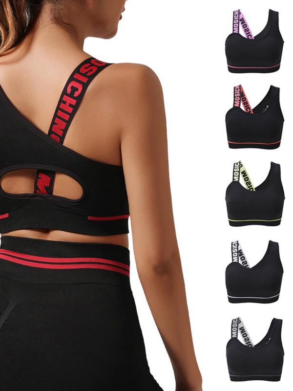 Cross-Border One-Shoulder English Beautiful Back Elastic Band Push-Up Sports Bra Running Fitness Three-Point Pants Suit