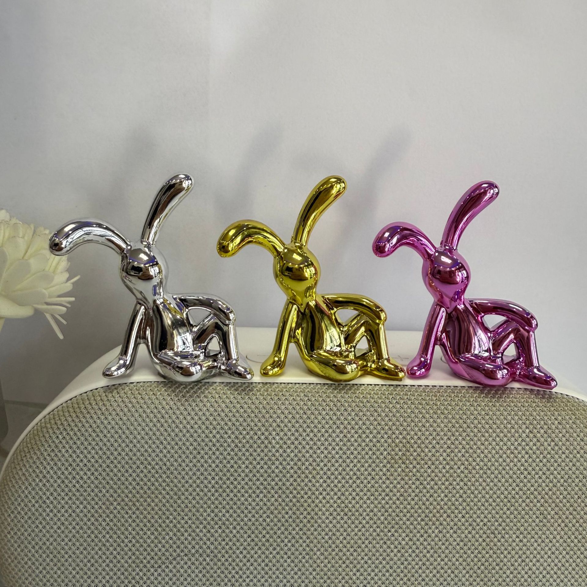 Cross-Border Creative Electroplating Long-Eared Rabbit Crafts Toothpick Holder Cup Lid Handle Accessories Tissue Storage Box Ornaments