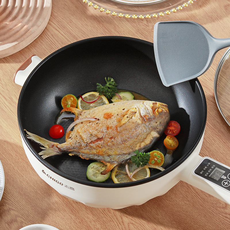 Chigo Electric Wok Multi-Functional Household Non-Stick Electric Hot Pot Steaming and Frying Electric Wok All-In-One Electric Cooker
