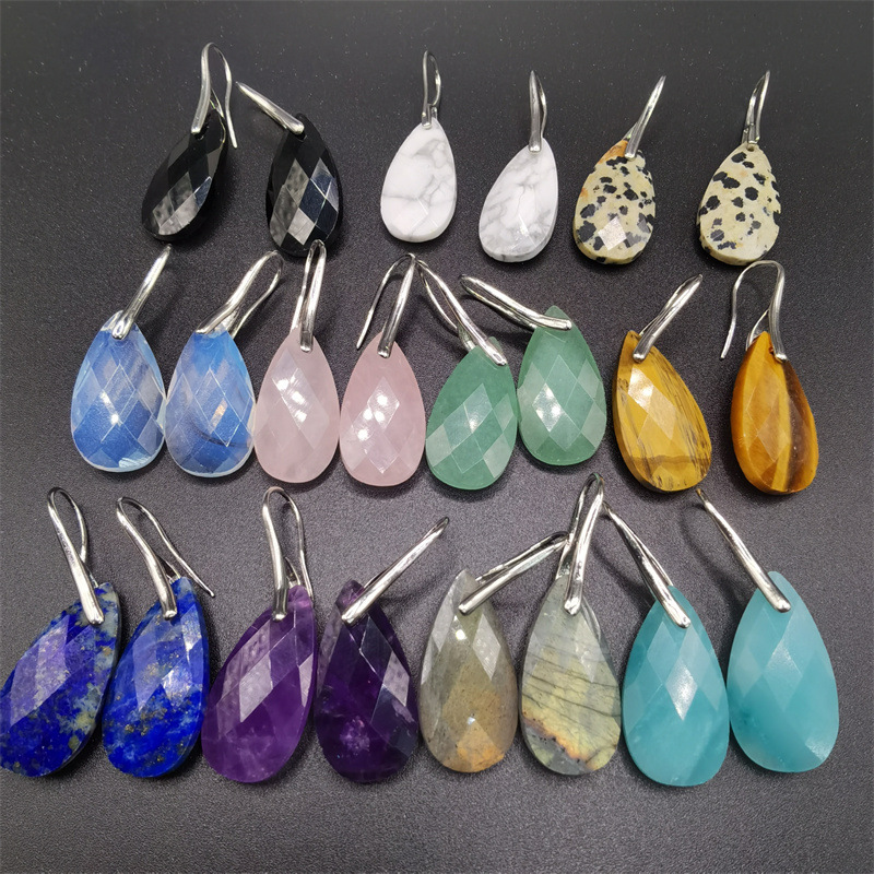 Серьги в европейском и американском стиле из аметистового порошка, каплевидные, с резкой по углам, простые аксессуары, полудрагоценные камни