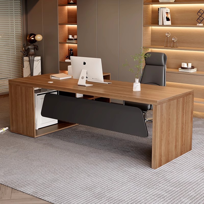 Solid Wood Desk Modern Minimalist Office Boss Manager Desk Workbench Computer Desk Desk with Side Cabinet