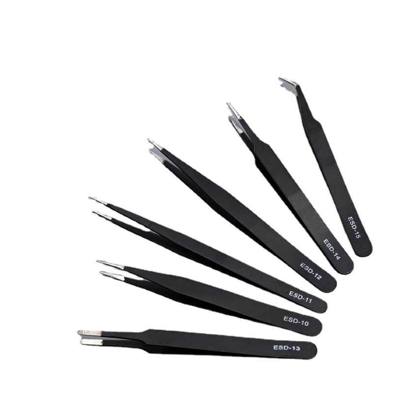 Stainless Steel Tweezers Straight Tip Digital Tweezers Precision Thickeneded Anti-Static Tweezers Pointed Elbow Bird's Nest Tweezers Beauty Tweezers