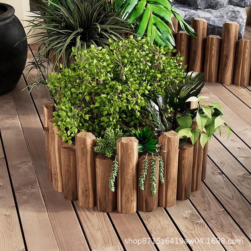 Outdoor Wooden Fence, Anti-Corrosion Wood Garden Fence, Community Roadside Vegetable Garden Partition Guardrail, Balcony Small Wooden Pile Decorative Fence