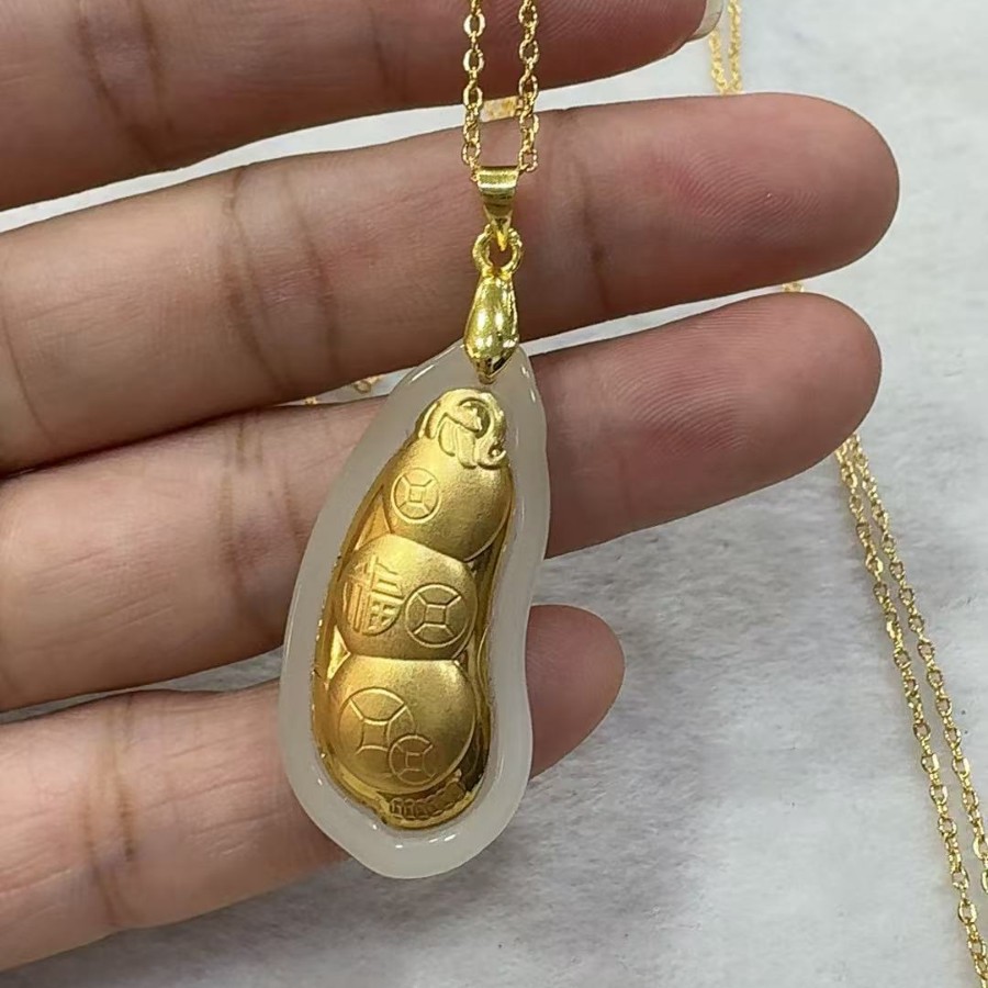 Special Offer Gold Inlaid Jade Laughing Buddha Guanyin Pendant Passepartout Lucky Bag Blessing Transfer Beads Douyin Live Broadcast Gift