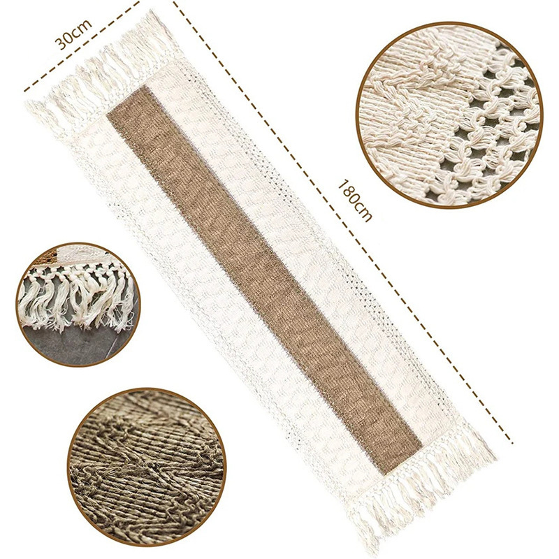 Nordic ins cotton and linen table runner bed tail towel color matching Knot Tassel living room TV cabinet coffee table long tablecloth tea mat