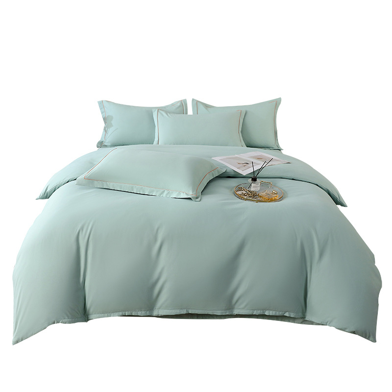 Washed Cotton Solid Color Four-Piece Bedding Set, Brushed Plain Three-Piece Duvet Cover Set, Custom Home Use, Four-Season Minimalist Style