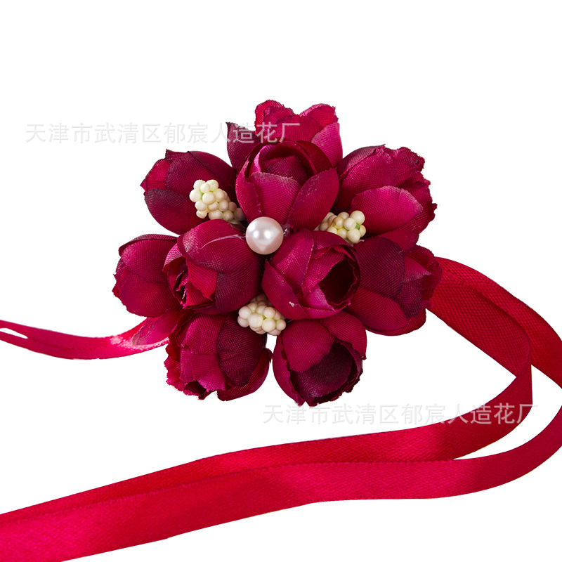Korean-style wrist flower wholesale wedding supplies wholesale bride bridesmaid hand flower sister group dance hand flower wedding flower