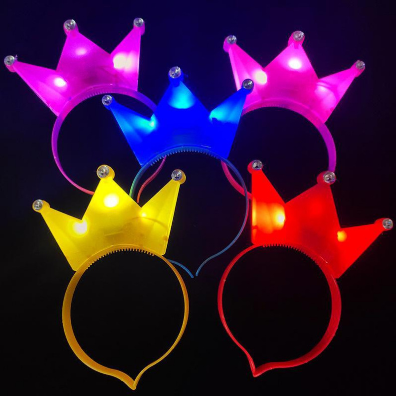 Luminous Crown Headband Flashing 3-Light Crown Headband with Rhinestones Crown Headband Hair Accessory Concert Supplies Led