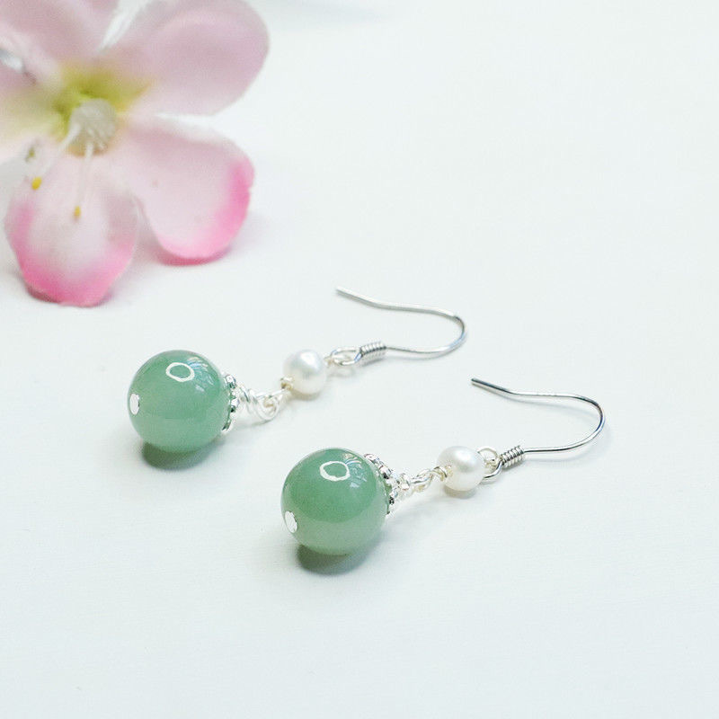 Yuyu S925 Silver Inlaid Jade Pearl Ear Hook Earrings Jade Earrings Jewelry Live FC1072544