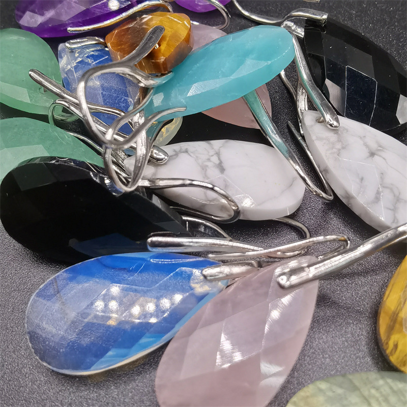 European and American Style Amethyst Powder Crystal Lafite Drop-shaped Hard Drive Cut Corner Pear-shaped Eardrop Simple Accessories Earrings Semi-precious Stone