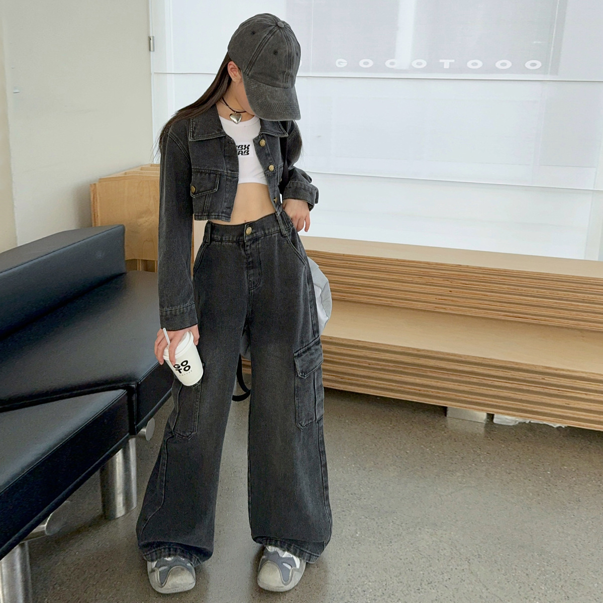 Wholesale Cross-Border Girls' Suits for Autumn 2025 New Children's and Older Children's Denim Jacket Suits Can Be Shipped in One Piece