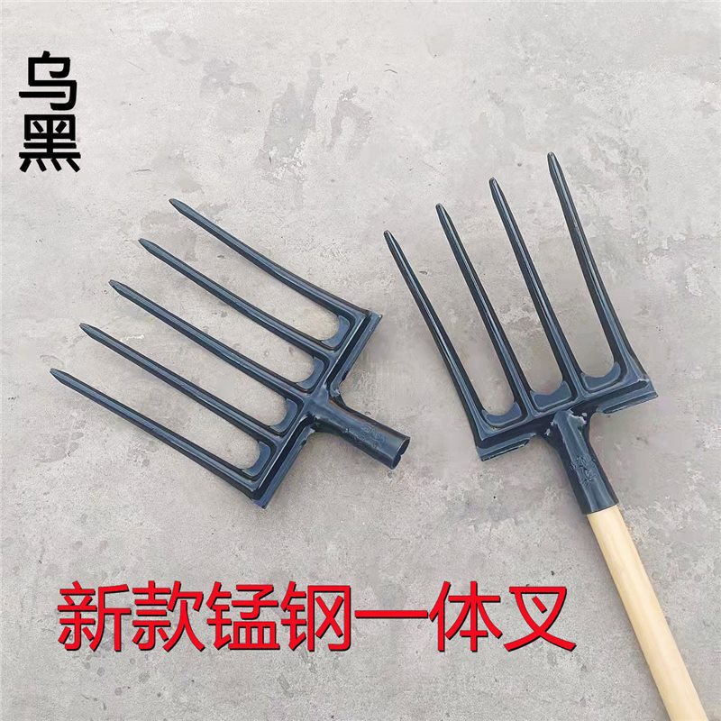 Сельскохозяйственная вилка из марганцевой стали с четырьмя зубьями, утолщённая вилка для копки лука, имбиря и чеснока, инструмент для утилизации мусора и рекультивации земли