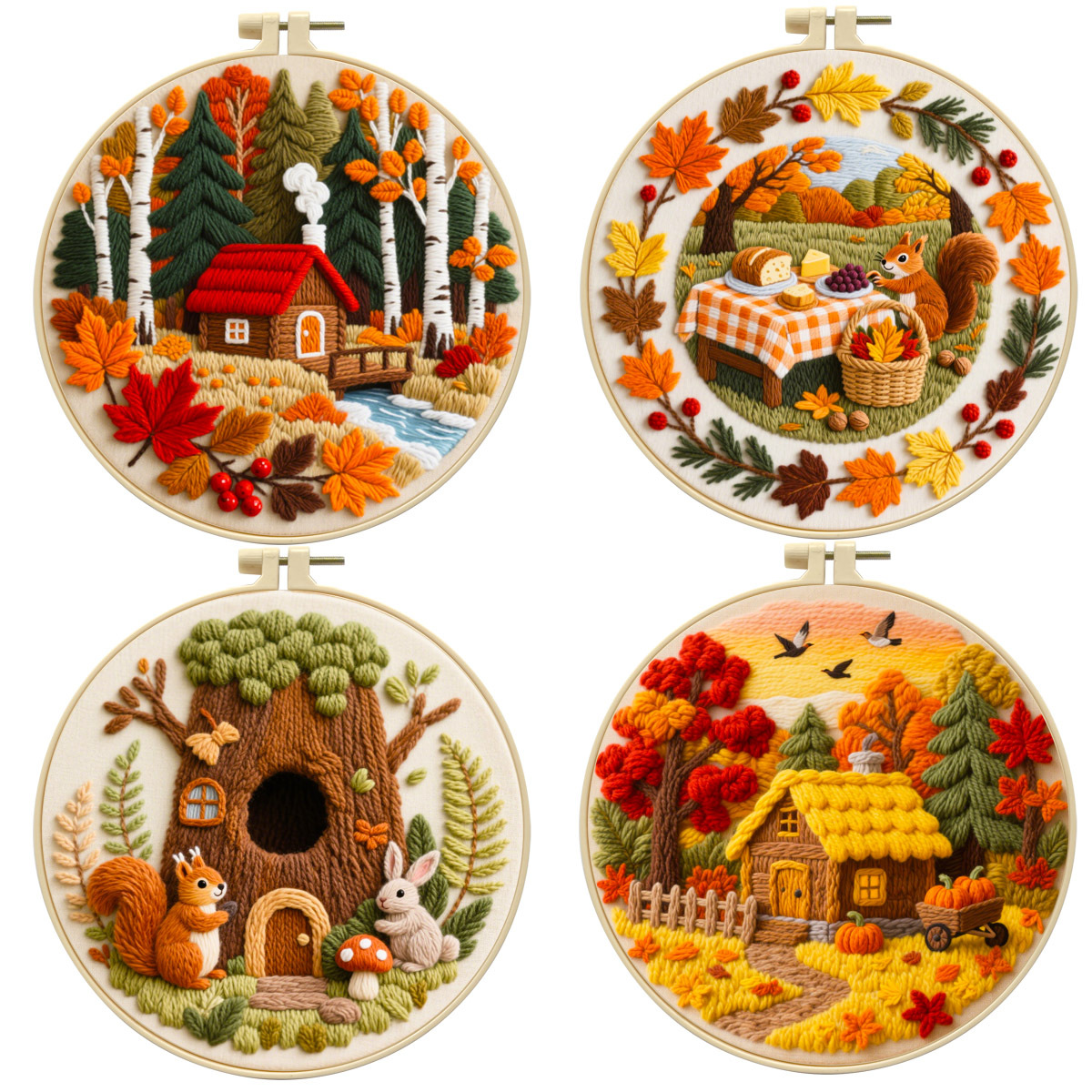 2025 New Product Embroider DIY Material Package Autumn Series Beginner Embroider Kit Cross-Border Amazon Entry Level