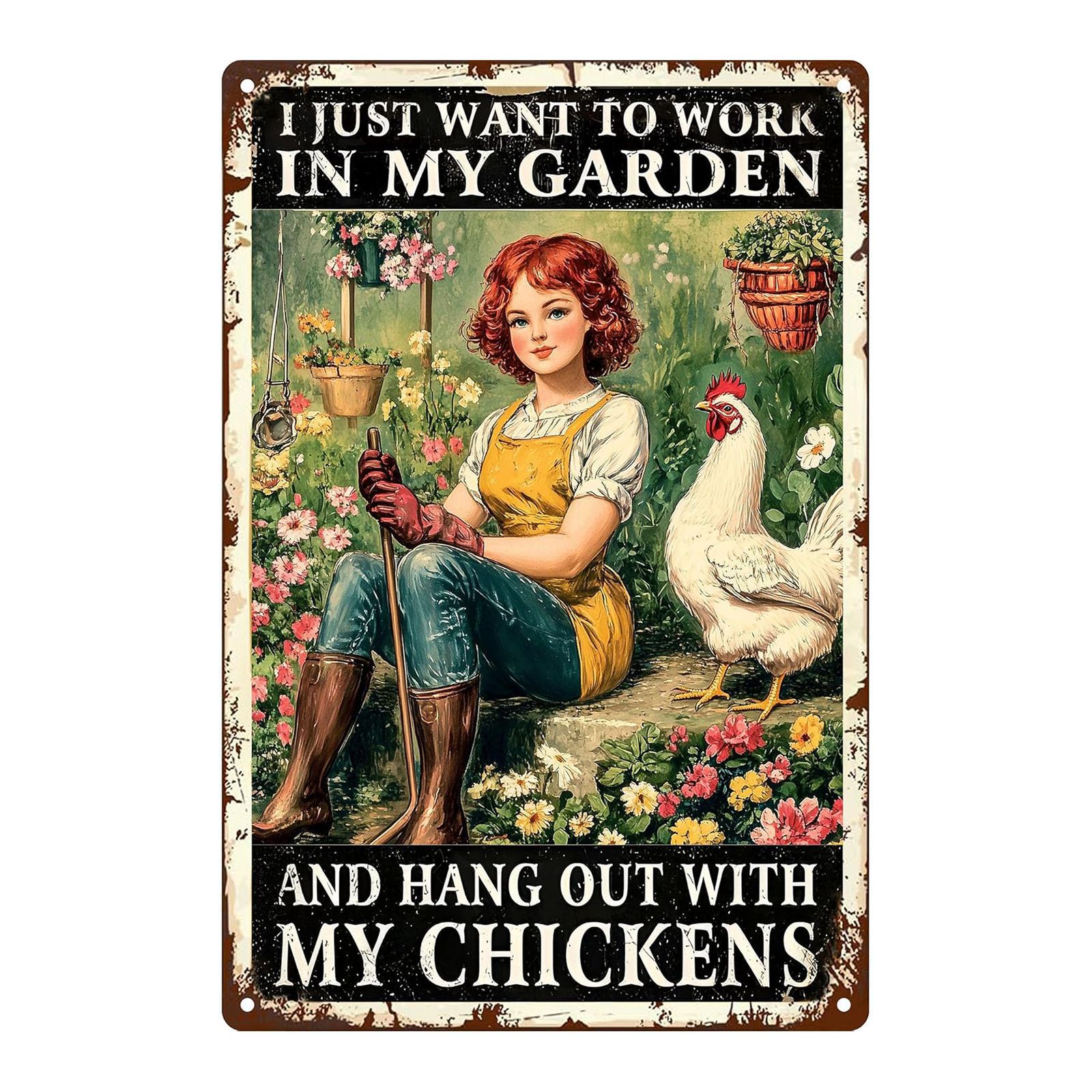 Cross-Border Hot Selling Interesting Chicken Coop Outdoor Sign Farmhouse Farm Metal Tin Painting Outdoor Home Wall Decoration