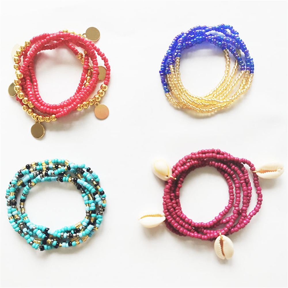 African Waist Beads Glass Rice Bead Waist Chain Elastic Band Belly Chain 7-Piece Set Bohemian Beach Chain