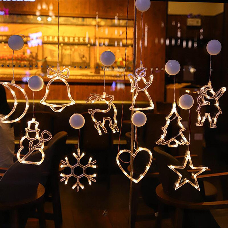 Cross-border LED Christmas decoration suction dish light snowman Christmas tree five-pointed star curtain battery light festival lights