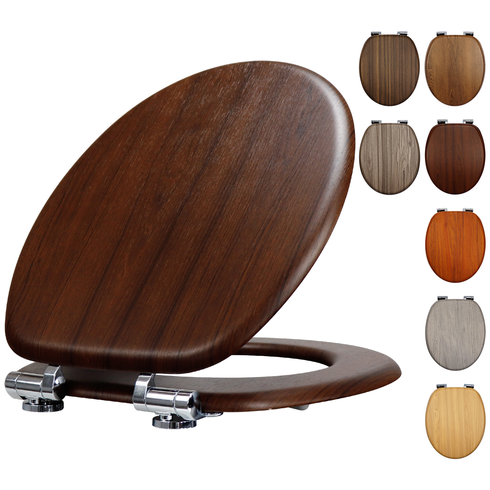 Туалетная крышка из МДФ с ПВХ-облицовкой и древесным рисунком, с медленным падением