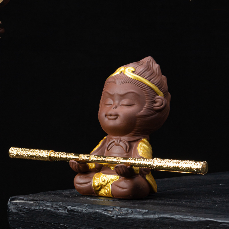 Large Monkey King Monkey King Aquarium Fish Tank Landscape Ornaments Fakery Mountain Purple Clay Ceramic Tea Pet Car Decorations