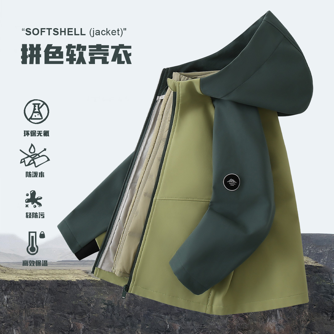 Banji 2025 Autumn/Winter New Softshell Jacket Outdoor Boys' Windproof Sports Coat Girls' Warm Fleece Jacket