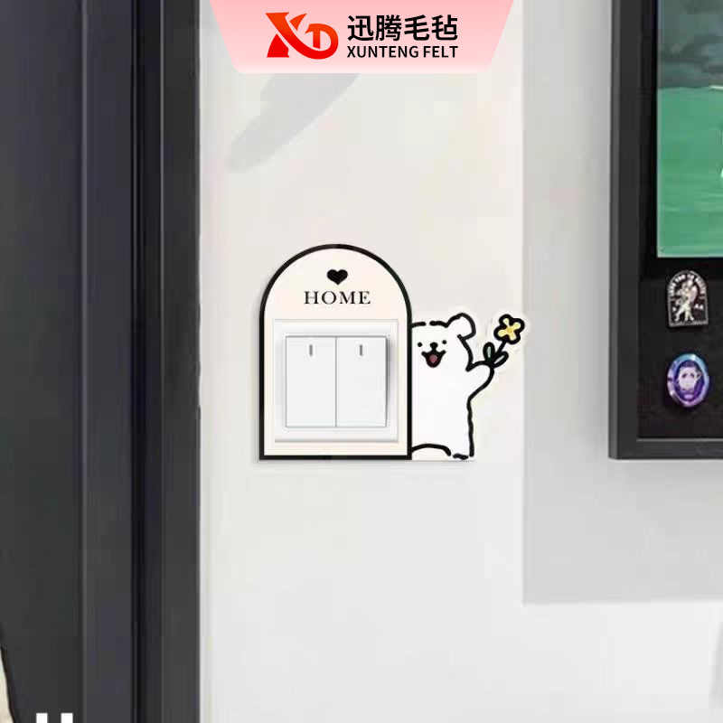 Casual Polka Dot Puppy Felt Switch Sticker Household Wall Sticker Self-Adhesive Waterproof and Moisture-Proof Socket Felt Switch Sticker