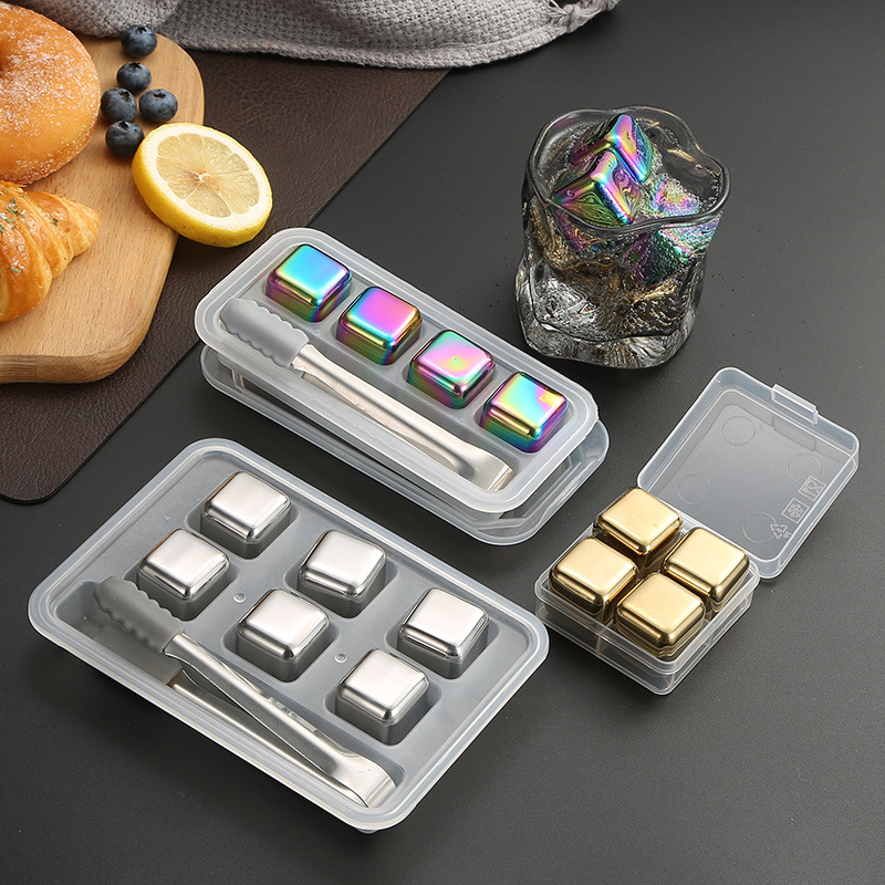Cross-border 304 stainless steel ice cubes quick-frozen metal ice cubes suit titanium-plated golden ice wine stone whiskey stone ice particles