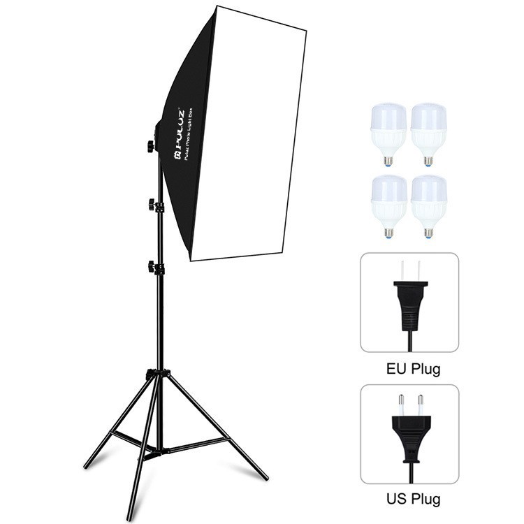 Puluz Fat Cow 50*70cm Softbox E27 Single Light Dual Light 2m Stands Photography Live Streaming Fill Light Set