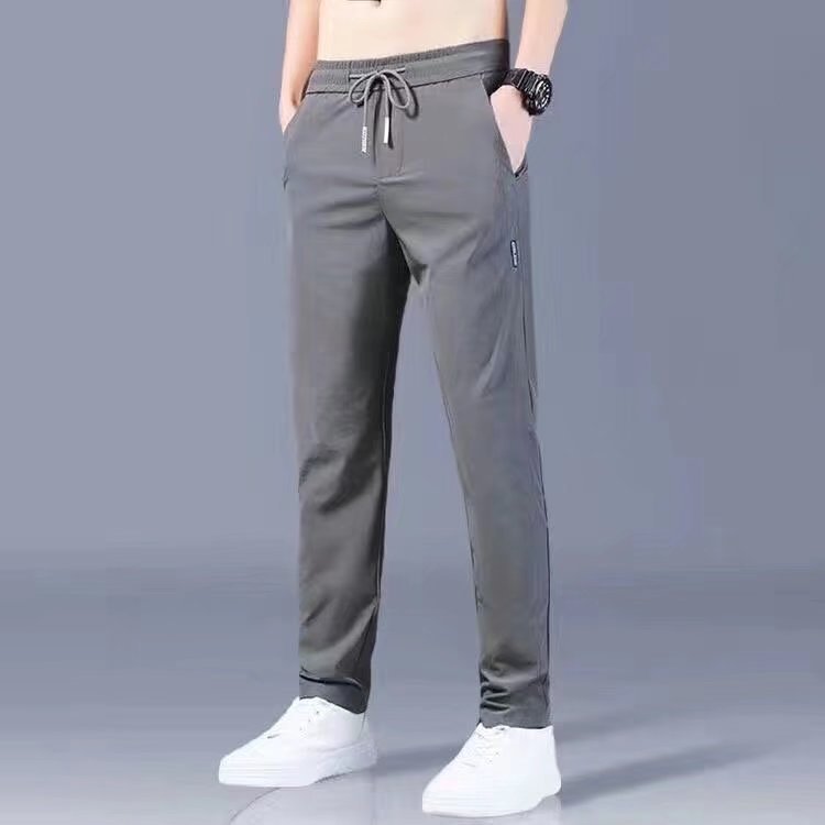 Summer Men's Breathable Ice Silk Casual Pants Large Size Straight Versatile Comfortable Thin Quick-Dry Men's Drawstring Sports Pants