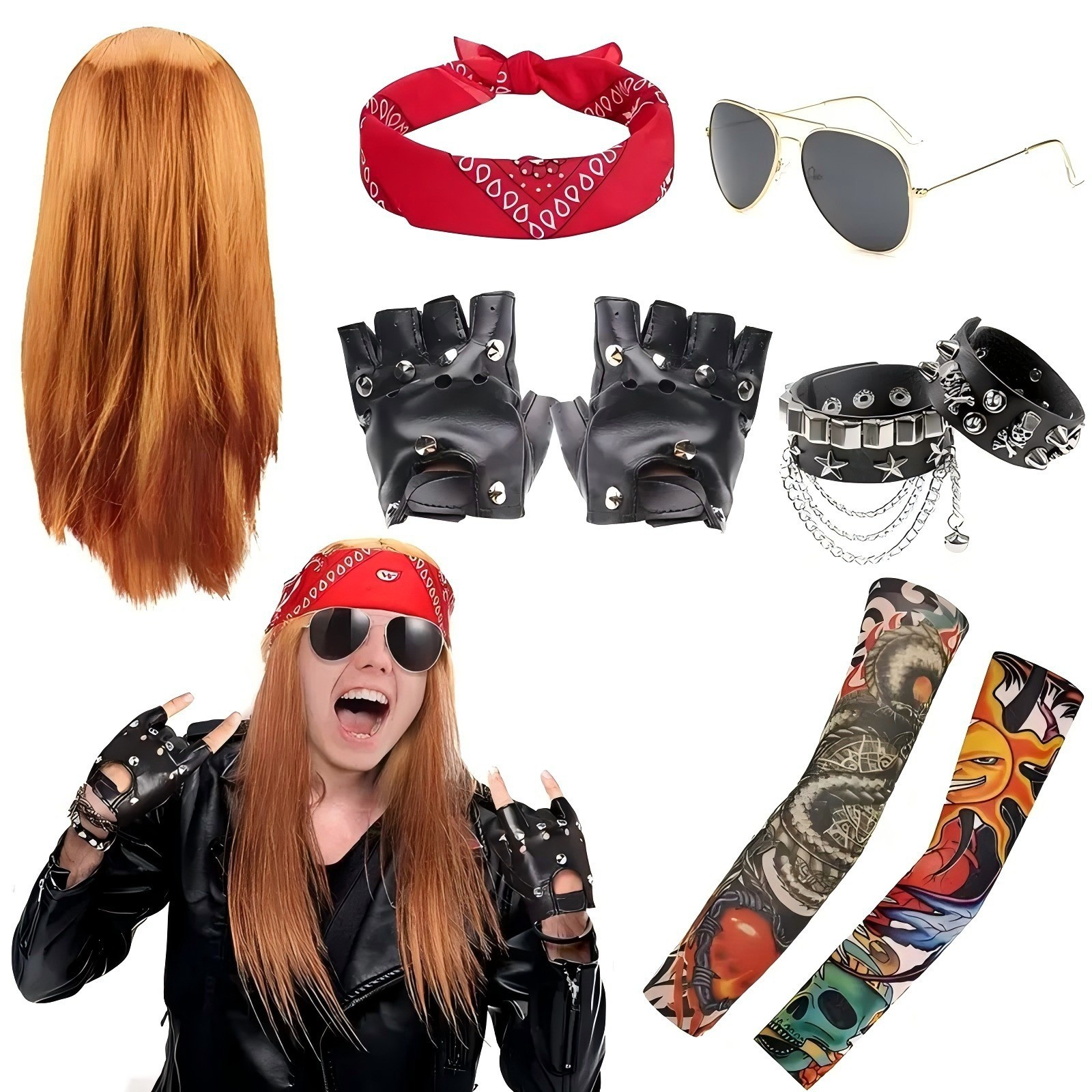 Amazon's Best-Selling Halloween Wig 60S70S80S Punk Costume Golden Straight Hair Long Straight Wig Headgear