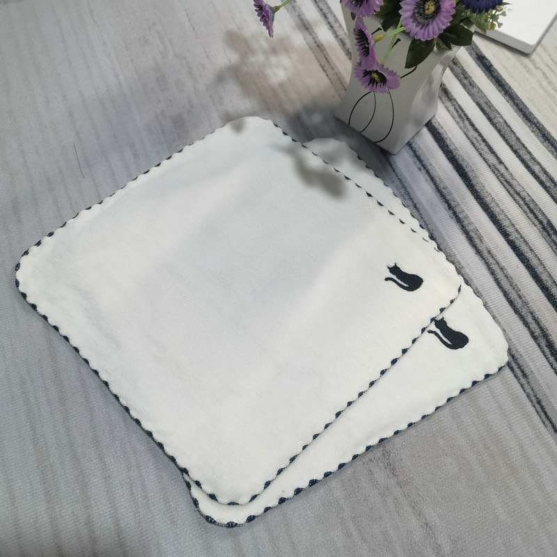 Специальное предложение однотонное черное полотенце с вышивкой кота из Франции, однослойный бархатный маленький платок для детей