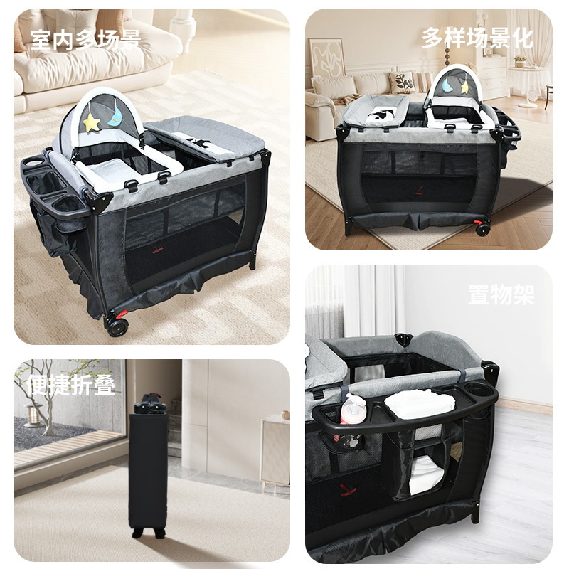Crib Foldable Multifunctional with Baby Basket Diaper Table Removable Baby Play Bed Crib Customization