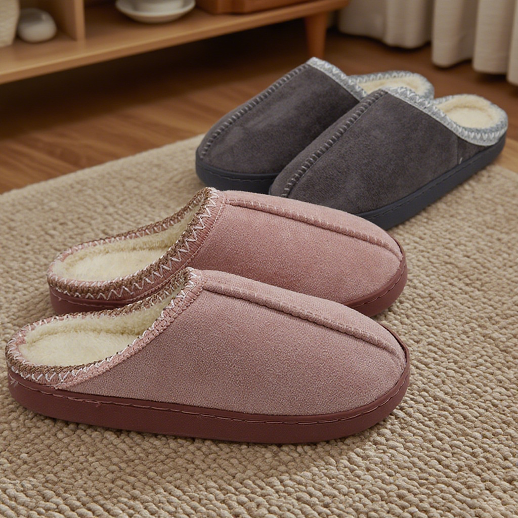 Cotton Slippers for Women in Winter Indoor Home Couple Thick-Soled Warm Suede Plush Slippers for Men to Wear Outside in Winter